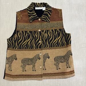 Vintage Dressbarn Jungle Safari Animal Zebra Pattern Vest Medium Statement Artsy